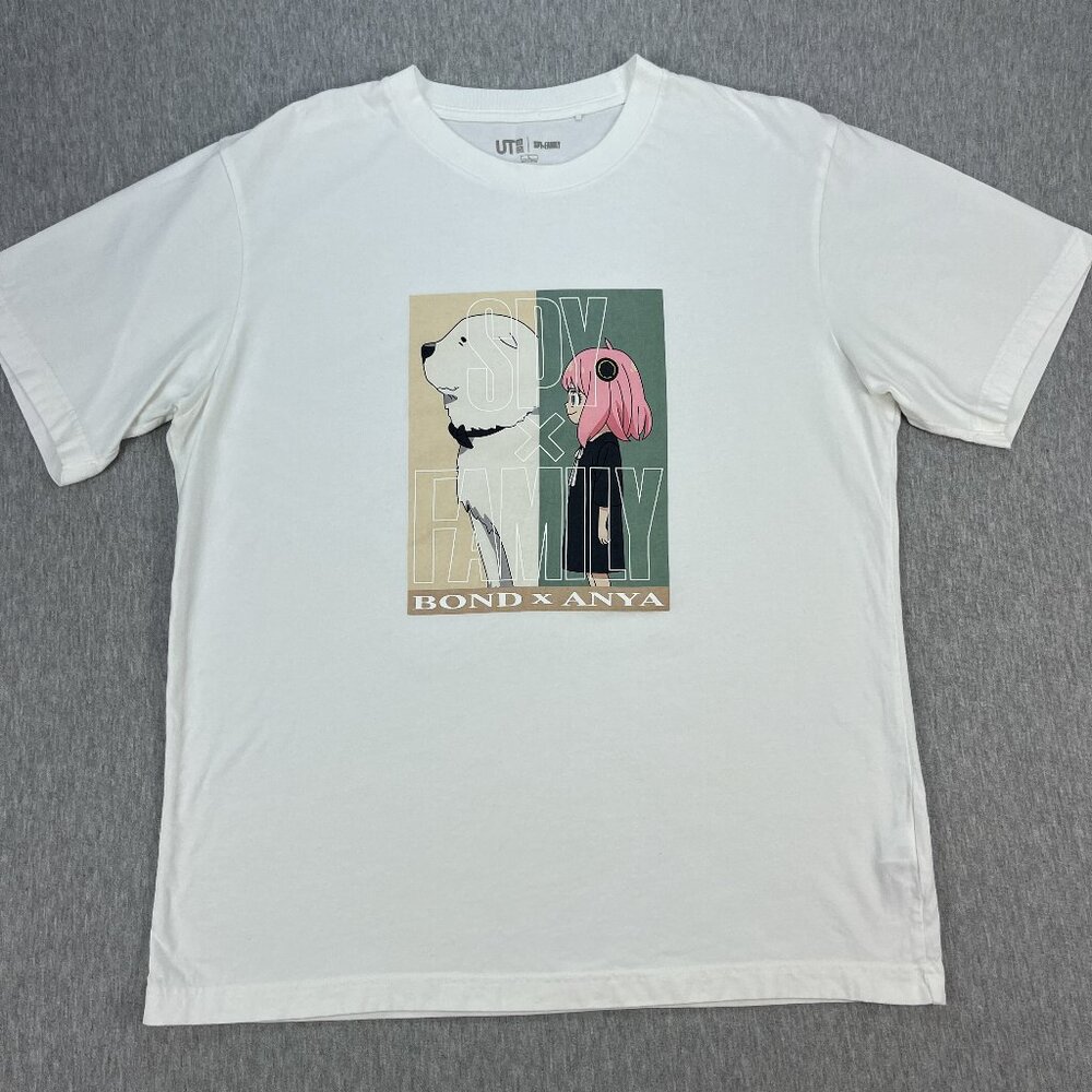 SPYxFAMILY Uniqlo UT T-Shirt Mens L White Bond X Anya Graphic Short Sleeve